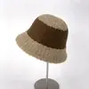Chapéu de Pescador Tricotado em Lã Color-Blocked para Mulheres Chapéu de Balde Spliced Retro de Nicho para Mulheres Outono e Inverno Estilo Coreano Chapéu de Balde Quente