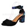 Verano 2021 Comercio Exterior Europeo y Americano Talla Grande Tacones Altos Amazon Wish Tacón Grueso Moda Sandalias Florales con Hebilla para Mujer