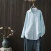 Colección Otoño 2026: Camisa de manga larga de color liso de gasa de algodón de doble capa estilo japonés para mujer, top chaqueta fina casual artístico