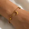 Pulseira de Lua e Estrela com Diamantes, Pulseira Versátil de Aço Titânio Ouro 18K, Fashion e Única, Joia de Aço Inoxidável para Melhores Amigas e Irmãs, Atacado