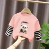 G2236# camisa de baixo colorida de desenho animado para meninos e meninas, camiseta de manga comprida para primavera e outono, infantil, bebê, versátil, roupas infantis