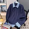 Sudadera a Cuadros Falsa de Dos Piezas con Cuello Polo para Hombre, Trendy Jersey de Manga Larga sin Capucha