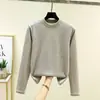 Camiseta de Base Derong Veludo Dupla Face Quente Manga Longa para Mulheres no Inverno Forrada com Fleece e Espessada Tamanho Grande Blusa de Outono