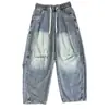 Jeans Americano Loose Saber para Homens e Mulheres Perna Reta Primavera e Outono Adolescentes Patchwork Casual Roupa de Trabalho Perna Larga Calças Longas
