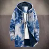 2025 Cardigan Casual Masculino com Capuz e Zíper Padrão Tie-Dye Cross-Border Temu Jaqueta de Algodão Forro Cinza DIY