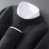 Amazon Suéter de Lana 100% Pura Engrosado de Doble Capa para Hombre, Cuello Semi-Alto, Suave, Pegajoso, Holgado, Suéter de Punto como Capa Base