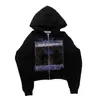 Sudadera Holgada Elegante Retro Europea y Americana Nueva Otoño e Invierno Sudadera con Capucha Estampada con Patrón de Calle Americano Oscuro