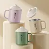Copo de Água Série Estudante Aço Inoxidável 304 Copo de Café da Manhã Estudante com Tampa Copo Especial Exquisito para Café e Leite de Escritório
