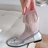 Calcetines de Verano para Mujer, Estilo Ballet, Calcetines Grises de Malla Fina Transpirables hasta Media Pantorrilla, Estilo Fresco Japonés, Calcetines Holgados Blanco Lácteo