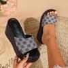 2024 otoño nuevo comercio exterior talla grande pantuflas de cuña flor de ciruelo Cuña de mezclilla con pantuflas transfronterizas