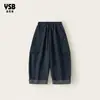 Calça cargo infantil Yingsibao, novo estilo outono, calça reta grande infantil, calça xadrez com punho para meninas
