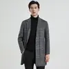 Casaco Masculino de Lã Dupla Face para Outono e Inverno, Casaco Xadrez de Comprimento Médio com Gola de Terno, Jaqueta de Lã Business Casual para Homens