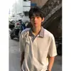 Camisa Polo Falsa de Duas Peças Xadrez Houndstooth Branca e Cinza, Camiseta Masculina de Manga Curta Resistente com Ombro Normal e Gola Polo, Cleanfit Manga Meia