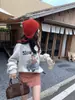 Moletom Gola Redonda para Mulheres, Forrado com Fleece, Petite, Fino para Primavera e Outono, Estilo Americano, Caimento Solto Relaxado, Blusa de Manga Longa sem Capuz, Marca Tendência