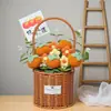 Cesta de bambú tejida a mano, ramo de flores, planta en maceta, producto terminado, no requiere ensamblaje, perfecta para regalo del Día del Maestro, adorno de decoración de escritorio para el hogar