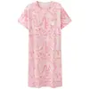Vestido Pijama Casual de Verão Feminino Fino de Algodão Puro com Manga Curta, Desenho Animado e Sutiã Embutido para Jovens, Vestido 100% Algodão para Casa