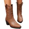 Botas Vaqueras de Cuero con Punta Fina y Tacón Grueso Estilo Retro de Comercio Exterior para Mujer, Nuevas, Bordadas en el Pie, Talla Grande, Botas de Moda Wish