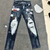 Jeans Rotos Personalizados con Salpicaduras de Graffiti y Teñido Degradado para Hombre, Corte Delgado, Nuevo Estilo Primavera-Otoño, Pantalones Elásticos con Parches de Moda Salpicados de Pintura