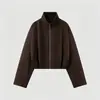Roupas femininas transfronteiriças 2026 Moda europeia e americana casual solta com zíper gola alta jaqueta bomber para mulheres F826151