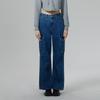 Jeans Estilo Tooling Nuevo Estilo 2024 Lavado Azul Agua Cintura Alta Rectos de Mezclilla para Mujer