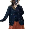 Chegada Nova Outono 2026 Estilo Coreano Solto Casual Gola Redonda Botão Único Padrão de Coração Cardigan de Tricô para Mulheres Suéter de Algodão MHT
