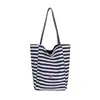 Bolsa Tote Rayada Casual de Doble Cara para Mujer 2026 Nueva de Gran Capacidad Ligera de un Solo Hombro para Estudiantes Universitarios y Viajes