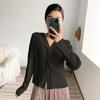 Miyake Tops Elegantes para Mujer Aspecto Adelgazante Ropa de Primavera y Otoño Nuevo Diseño de Cuello en V Tejido de Punto de Nicho Camiseta Camiseta Interior