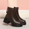 Botines Gruesos para Mujer Dropshipping, Botas Delgadas Versátiles para Mujer, Botas de Suela Gruesa Estilo Británico, Zapatos de Cuero Cálidos con Forro de Terciopelo
