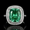 Anillo de Cobre Incrustado de Fábrica Gema de Color Circonita Cúbica Verde Esmeralda Rectangular Abierto Ajustable Moda Femenina de Gama Alta Versátil En Stock Al por Mayor