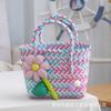 Cesta de mano tejida a mano de colores regalo de boda cesta de alimentos primavera dopamine salida picnic playa bolsa tejida