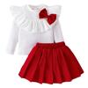 Conjunto de saia infantil mais vendido da Amazon, outono e inverno, com gola alta e babados, saia plissada vermelha