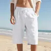 Sitio web independiente transfronterizo de lino con cordón cintura elástica pierna recta TK color sólido transpirables diarios playa casual pantalones cortos cortos para hombre