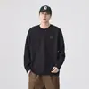 Otoño Nuevo Americano Retro Simple Moderno Cuello Redondo 260g Holgado Moda Versátil Camiseta Larga Color Sólido Negro