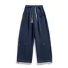 Pantalones deportivos de estilo americano con cordón, diseño de remaches de alta costura, pierna curva para hombre, pantalones largos casuales rectos, holgados y fluidos para otoño