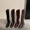 Botas de Caballero Retro Adelgazantes para Mujer Nuevas de Punta Cuadrada Marrones Largas Hasta la Rodilla Versátiles de Nicho Botas Altas