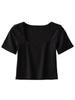 Camiseta Feminina Justa de Manga Curta com Gola Quadrada Generosa 2024 Estilo Europeu e Americano Ins Mostra o Umbigo Fitness Esportivo Camiseta Básica Elástica