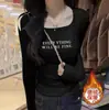 Camiseta Manga Longa Gola Quadrada Curta Spice Girls Feminina 2024 Nova Roupa Outono e Inverno Camisa Básica Quente com Forro de Lã Gola Quadrada Interna