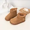Zapatos de Algodón Gruesos y Cálidos para Niños Botas de Nieve de Cuero Felpa Moda Simple para Niñas Botines Bajos Forrados de Algodón para Niños Zapatos de Invierno