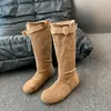 Botas de cowboy vintage de camurça da moda, botas altas francesas de inverno para mulheres, que aumentam a altura, botas de salto duplo para uso duplo