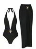 Nuevo Conjunto Sexy de Dos Piezas para Natación Europeo y Americano 2027, Traje de Baño de Alta Gama sin Espalda de Color Sólido con Falda Cruzada para Mujer