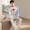 Pijama de Algodão Puro Listrado para Homens, Manga Longa, Calça Longa, Estampa de Desenho Animado, Pode Ser Usado Fora de Casa, Novidade Outono 2026 Homewear