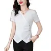 Camiseta Nueva de Verano 2025 de Manga Corta, Color Sólido de Moda, Versátil y Elegante, Diseño Irregular, Nuevo Estilo Chino