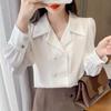 2024 Nueva Camisa Roja para mujer primavera elegante doble botonadura manga abullonada camisa profesional top estilo retro Hong Kong