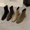 Botines de Gamuza con Tacón Grueso Estilo Francés para Mujer, Nuevos Populares Otoño/Invierno 2026 Botas tipo Martin, Botines Cortos Ajustados Forrados de Felpa