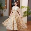 Vestido de Verano para Niña Nuevo Estilo Elegante Dulce Midi-Grande Infantil Floral Hasta la Rodilla Vestido Largo Vestido de Gasa para Niñita