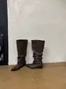 0666-5~Botas Longas Salto Grosso Estilo Retrô Francês Cowboy Ocidental Femininas 2026 Novo Estilo Botas Cano Alto Amassadas