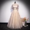 Vestido de Noite Cor de Champanhe para Mulheres, Novo Estilo Primavera 2026, Elegante e Moderno, Adequado para Apresentações, Solo Vocal e Exames de Música