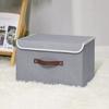 Caja de Almacenamiento con Tapa Asa de Cuero PU Tablero de Plástico PP Plegable Tela de Algodón Lino Almacenamiento para Armario