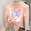 Ropa interior base de forro polar con cuello alto medio para niña para primavera, otoño e invierno, top cálido de manga larga con dibujos animados para niños