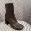 Versão em Couro de Vaca em Estoque~Novas Botas Curtas de Couro Genuíno com Zíper Lateral Moda Outono e Inverno para Mulheres, Botas Martin com Salto Alto Grosso